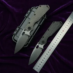 LEMIFSHE SMF Carve Logo AUS10 Titanium Carbon Fibre Copper Washers Folding Utility Knife Camping Hunting Outdoor EDC Tool
