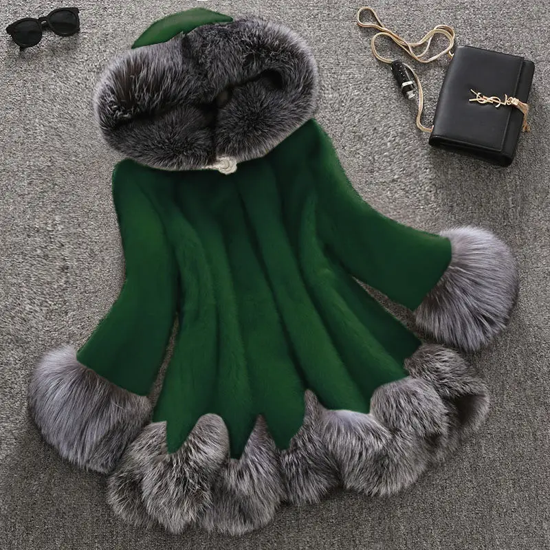 VOLALO 10XL Fashion Fox Real Fur Coat Thick Warm Fox Womens Coats 2024 Winter Whole Skin Natural Fur Elegant Jacket Costume