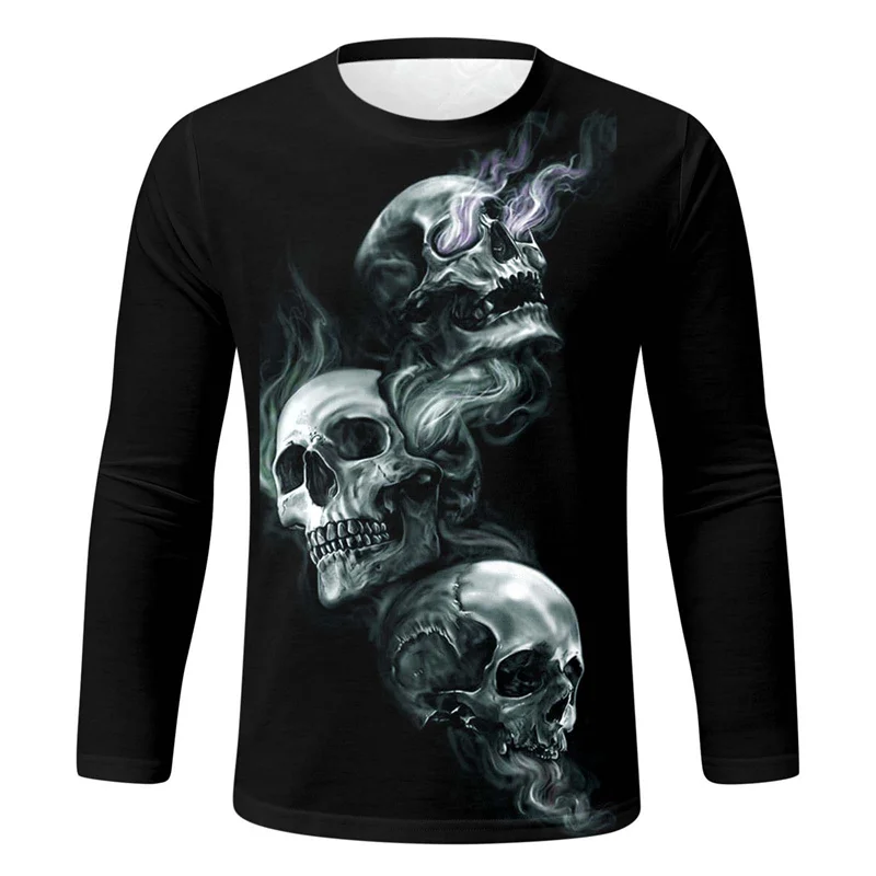 

Funny Cool 3D Skull Pattern Printed T-Shirt For Men Halloween Autumn Casual Long Sleeves Tops Outdoor Loose Round Neck Tops Tees