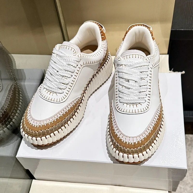 حذاء كاجوال نسائي عالي الجودة على الطراز الكوري متعدد الاستخدامات مخيط يدويًا، مصنوع من قماش ألياف البقر، قمة شعبية 25091304 #6