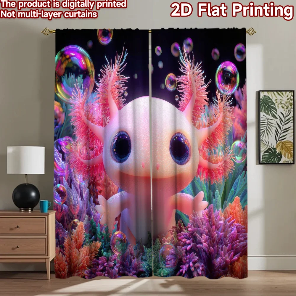 

1pc 2D flat Photography Backdrop Popular Scene Backdrop Colorful Axolotl and Bubbles 100% Polyester Birthday Party for Holiday