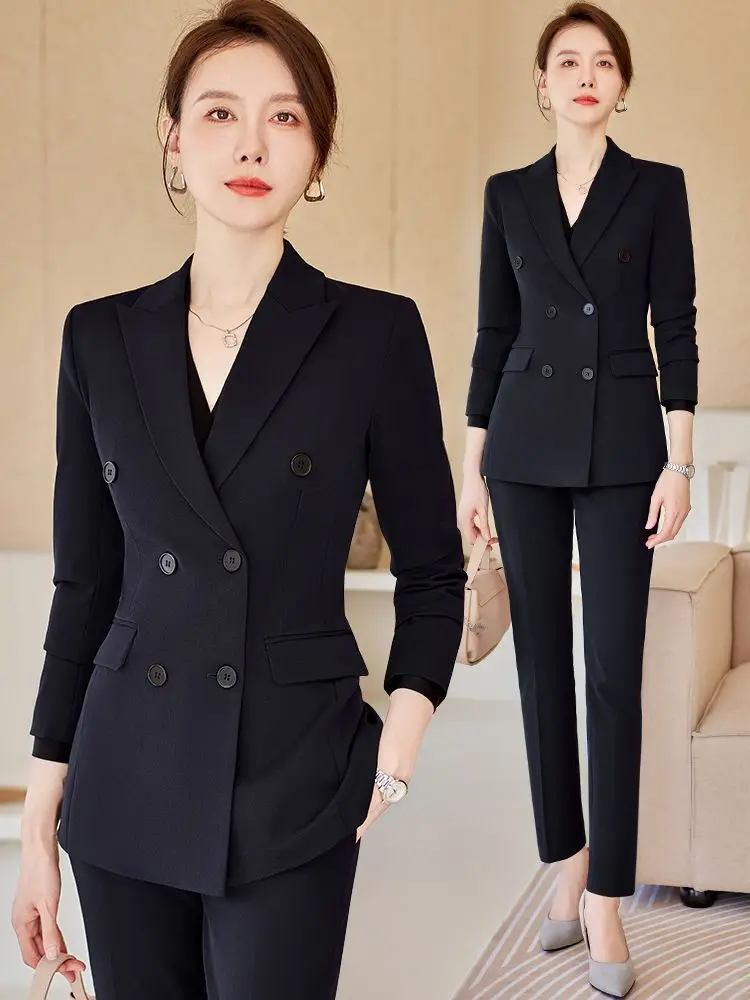 High End Navy Blue Suit for Women Spring and Autumn Temperament Goddess Fan Yinglun Style Suit Age Reducing Two-piece Set