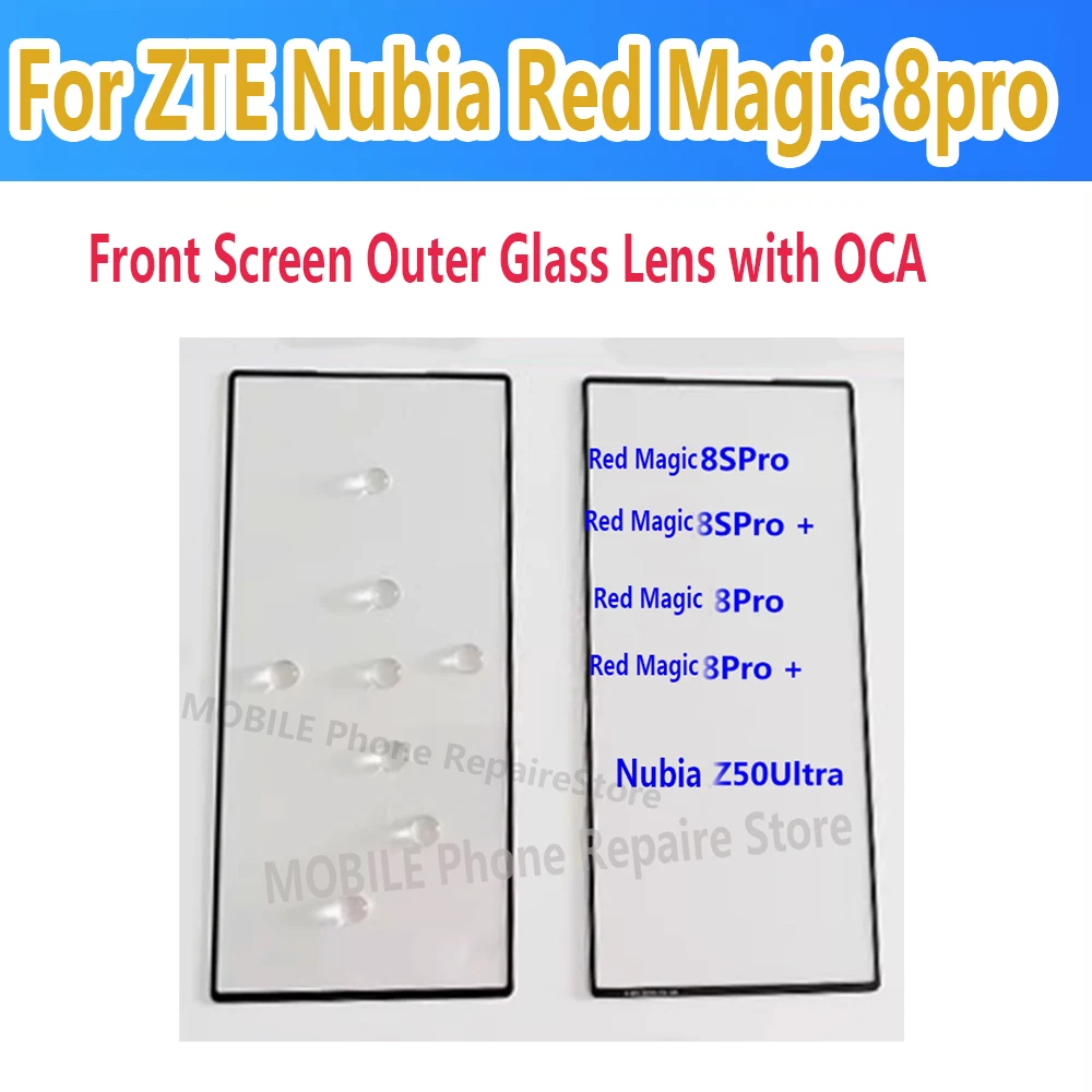 Outer Screen For ZTE Nubia Red Magic 8Pro Plus NX729J  Front Touch Panel LCD Display Glass Cover Repair Replace Parts + OCA