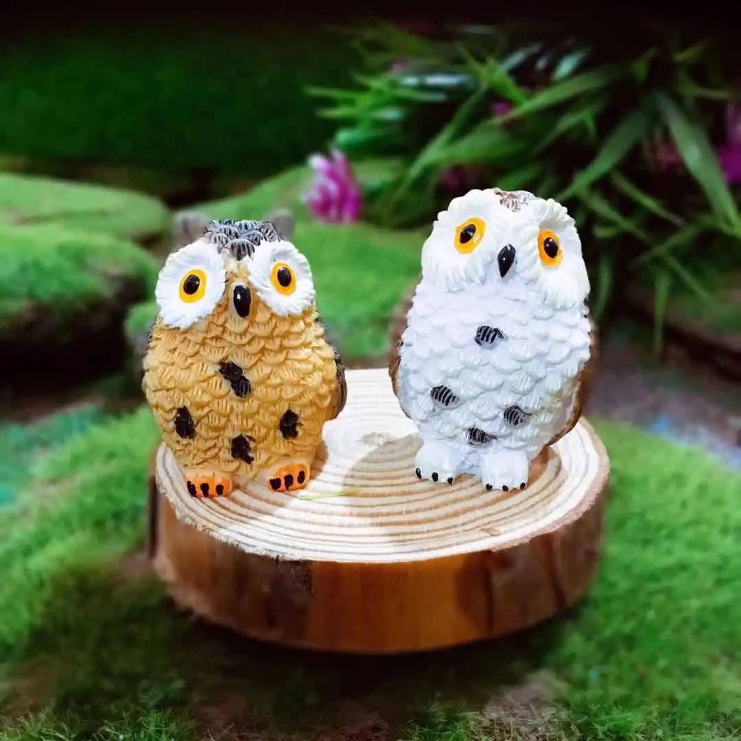 Figurines animaux miniatures hibou, 4 pièces, décoration féerique, jardin, Aquarium, Aquarium, Statue en résine, artisanat