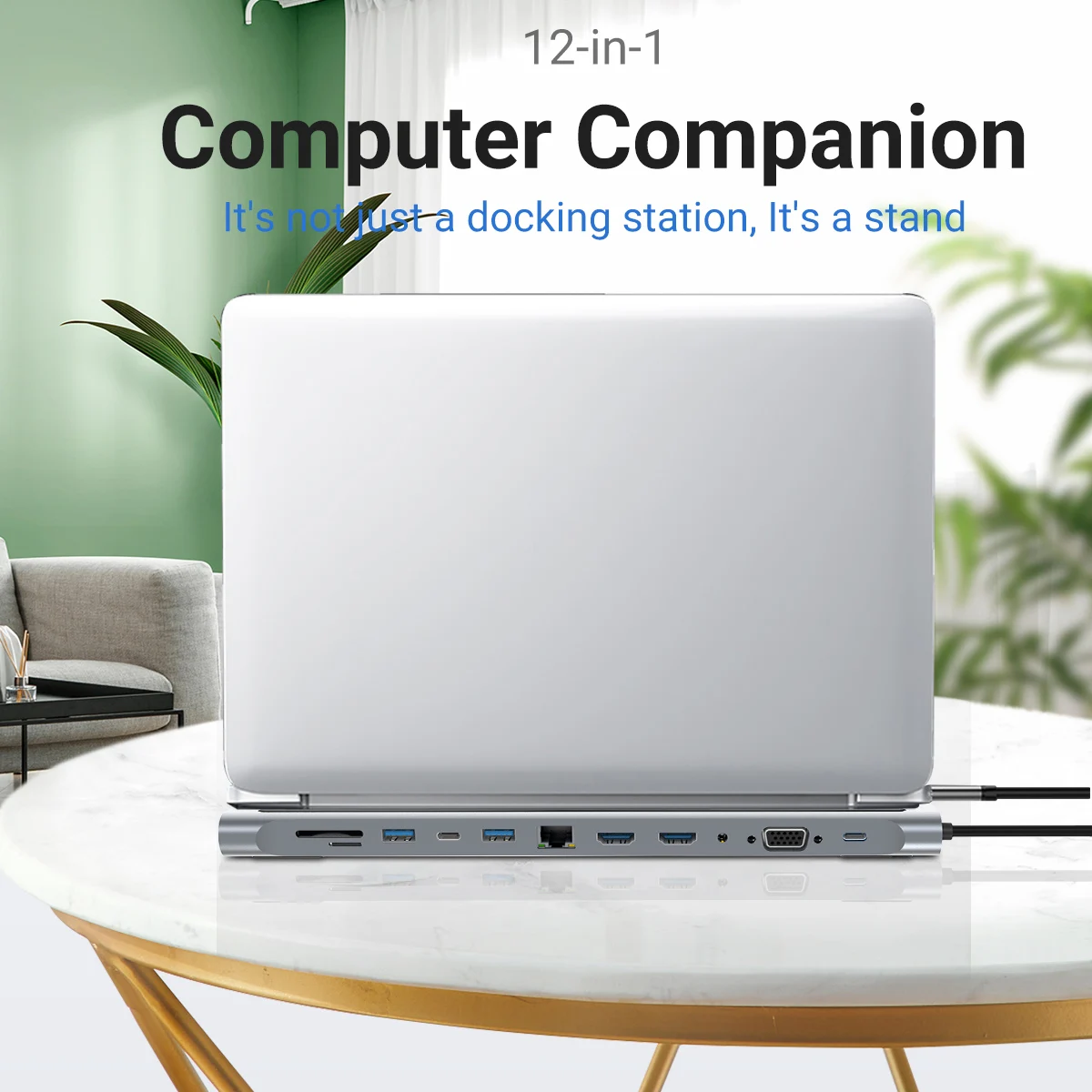 12 in 1 USB-C Docking Station Triple Monitor with HDMI1.4*2+VGA+USB3.0/2.0+RJ45 100M+SD/TF+PD+TYPE C for Mac Pro/Air DELL ASUS