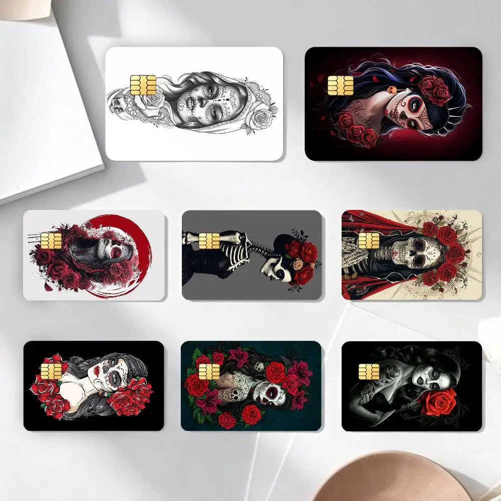 

S-Skull Girl C-Catrina Stickers Credit Debit Card Film Skin Sticker Credit Card Skin Stickers For Bank Card Bus Metro