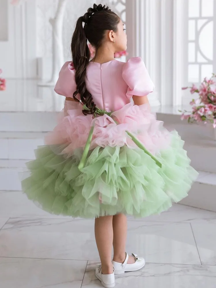 Princess Girls Bow Ball Gown Party Tutu Dresses Baby Kids Flower Girl Wedding Birthday Party puff sleeve Children Clothing