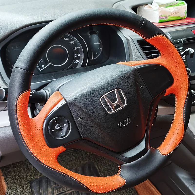 For Honda Crv 12-16 Crider 13-17 Hand Sewn Needle Thread Car Steering Wheel Cover Interior Car Accessories Leather Protection