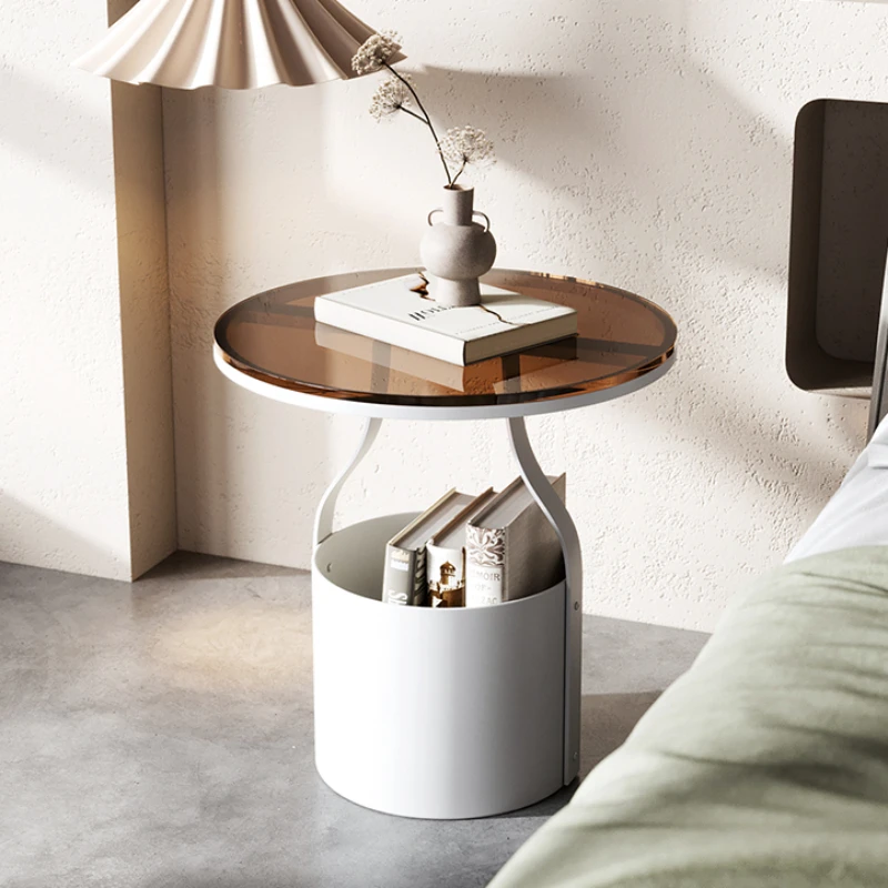 Modern Coffee Tables Round Storage Glass Table Living Room Mobile Nightstands Tabletop Multifunction Portable Home Furniture