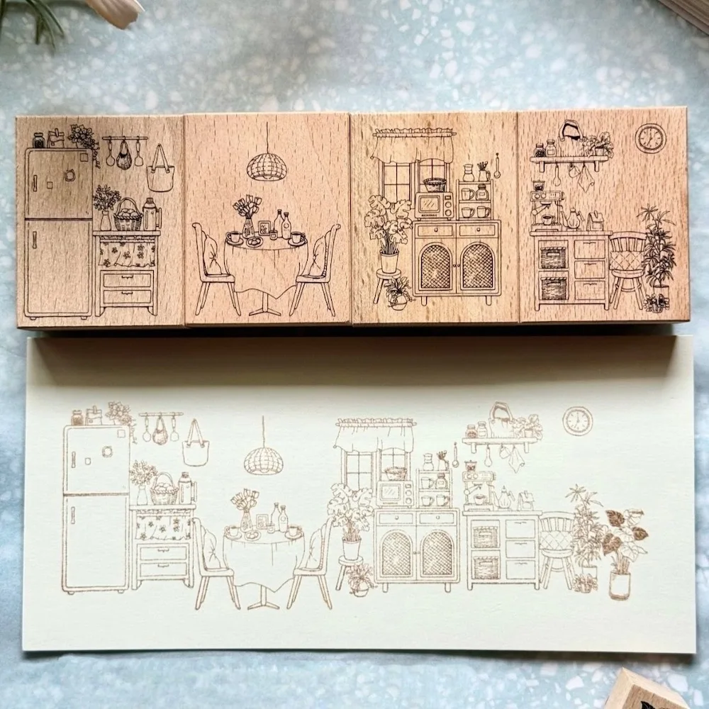 Vintage-Möbel-Themen-Holzstempel für Scrapbooking, DIY-Holzstempel, Muster für Esstisch, Sofa, Schrank, Hobby-Journal-Dekoration – Detail 2