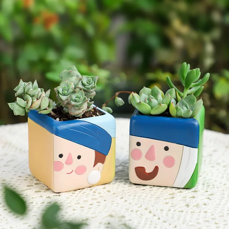 Renaissance Portrait Succulent Planter Creative Resin Flower Pot for Home Office Desk Mini Ornament Fairy Garden Decoration