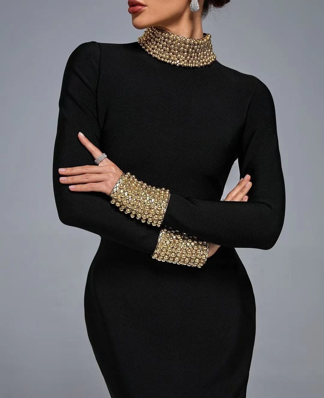 

Glitter Black Prom Dresses One Sleeve Beads Sequined Formal Long Party Evening Gowns
