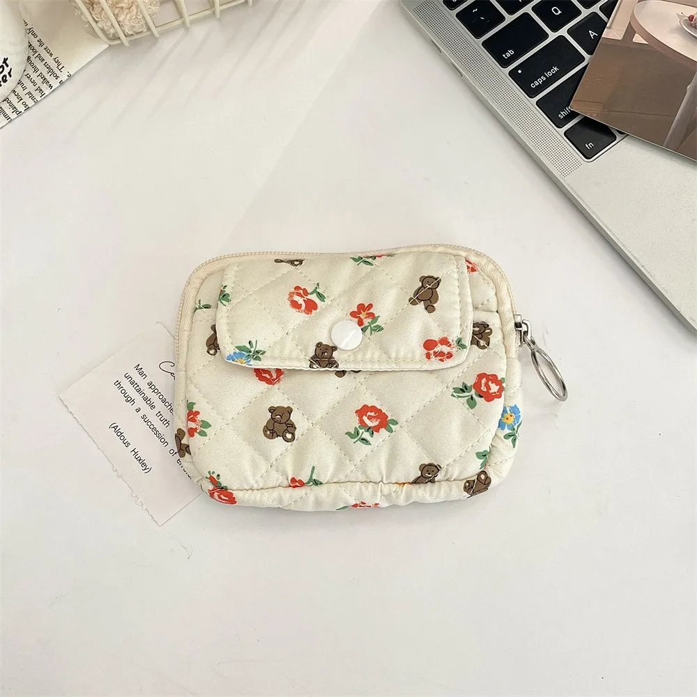 

Kawaii Floral Coin Purse Cartoon Printing Korean Style Small Makeup Lipstick Bag Jewelry Packing Bag Multifuctional