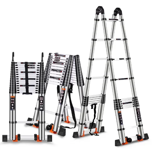 Modern 1.4m+1.4m Stainless Steel Telescopic Extension Ladder Portable Foldable Herringbone Design for Household Use