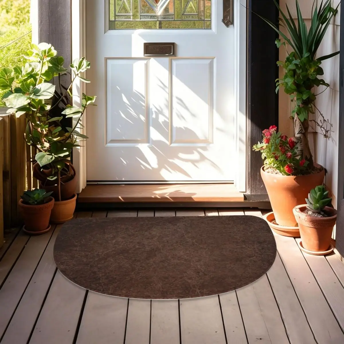 Brown Leather Vintage Textures Pattern Half Round Doormat Non Slip Bathroom Mat Absorbent Floor Carpet for Laundry Room Bathroom