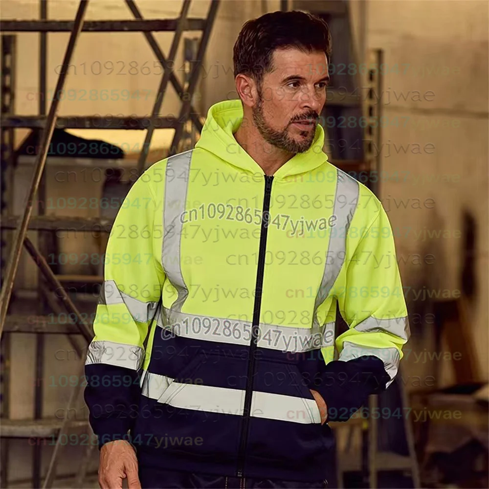 26 Reflective Strip 3D Print Men Women Unisex Hoodie Coat Zipper Long Sleeve Sanitation Overalls Outdoor Work Clothes Sweatshirt
