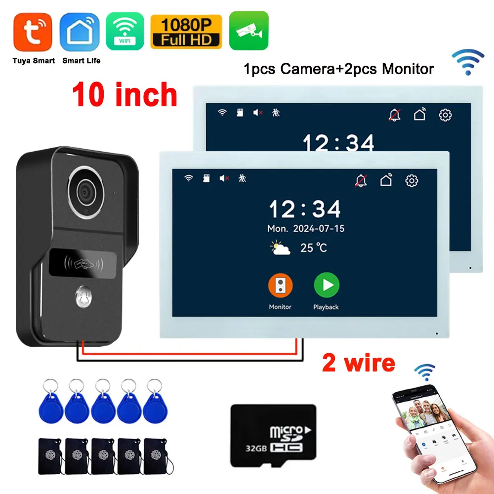 2-draads digitaal video-intercomsysteem Draadloos 5G WiFi videodeurtelefoon Tuya Smart Deurbel 4in1 Ontgrendelen 7/10 inch 1V1/1V2 Optioneel