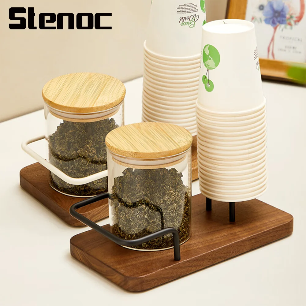 

Multifunctional Black Kitchen Wooden Paper Cup Holder For Disposable Cups Desktop Coffee Table Storage Shelf Tea Mug Organizer