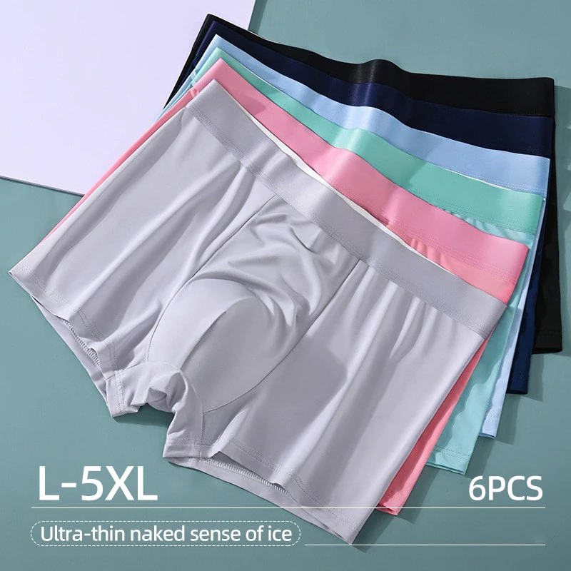 

Летние мужские бесшовные трусы-боксеры из ледяного шелка, 6 шт., сексуальное нижнее белье, ультратонкие дышащие спортивные трусы-боксеры для мужчин