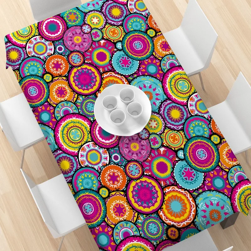 1pc Multicolor Geometric Circle Pattern Tablecloth - 100% Machine Washable Rectangular Table Cover,wedding decorations,summer decoration,garden decor for outside,outdoor decor, Suitable for Kitchen Dining, Party Decor, Home Beautification