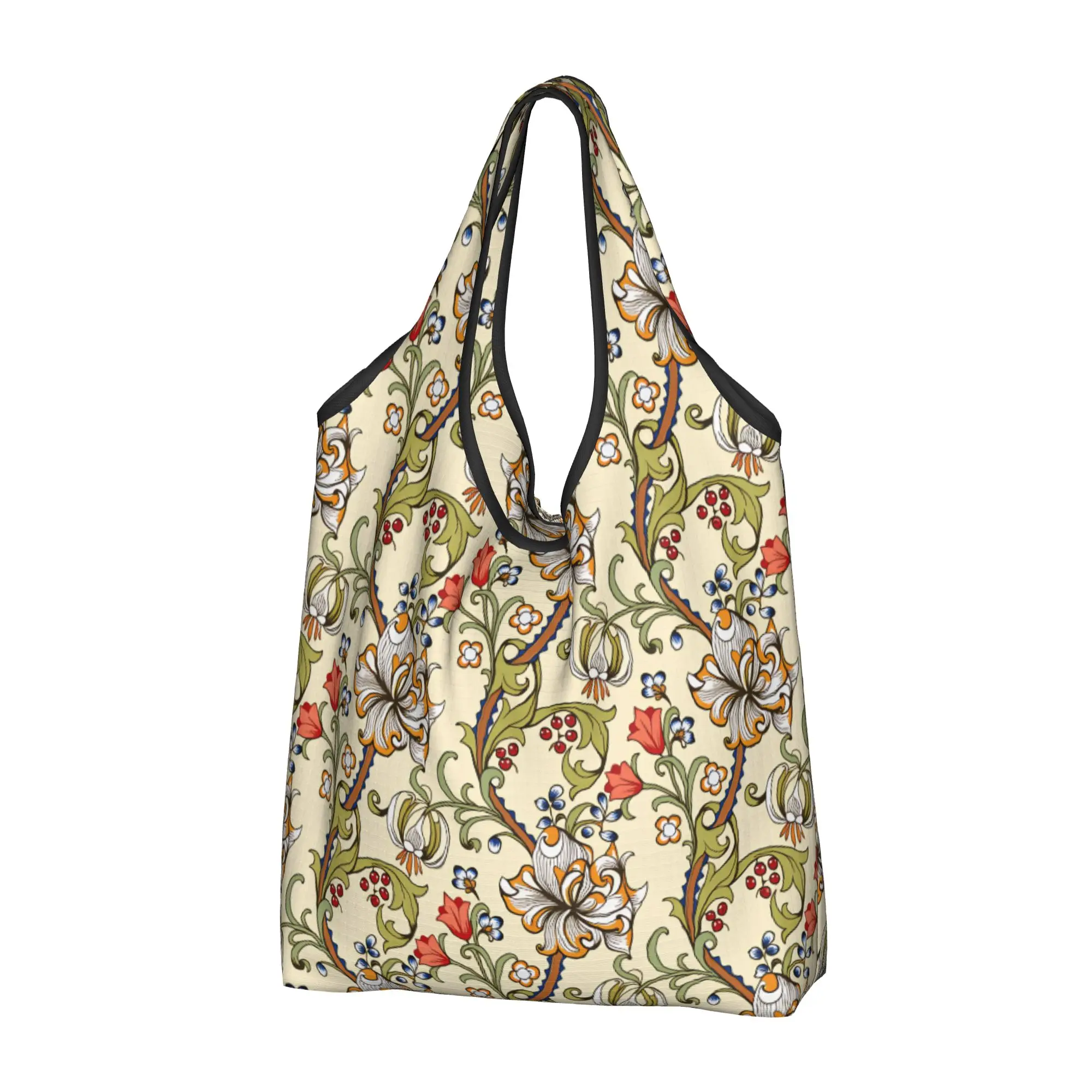 Reusable Morris Golden Lilies  Shopping Bag Women Tote Bag Portable  Groceries Shopper Bags