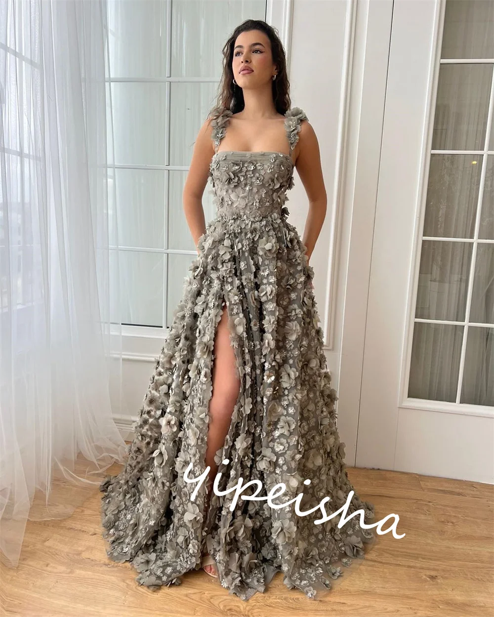 Prom Dress Evening Saudi Arabia Organza Applique Beading Party Ball Gown Spaghetti Strap Bespoke Occasion Gown Long Dresses