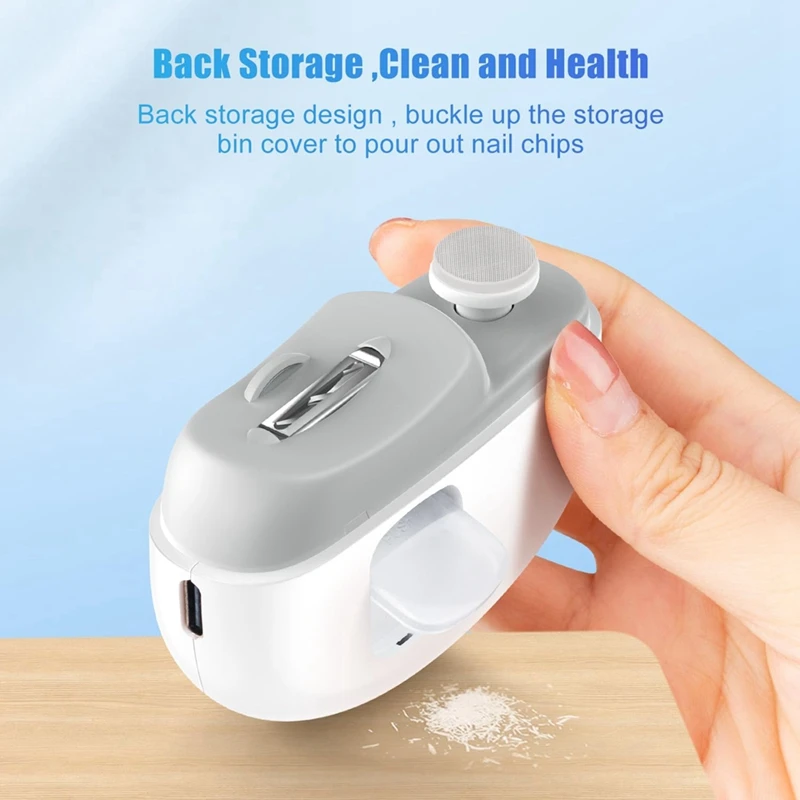 ●Electric Automatic Nail Clipper with Light & 2 Speeds, Fingernail Cutter and Polisher Nail Scraps Storage Rechargeable-A57M
