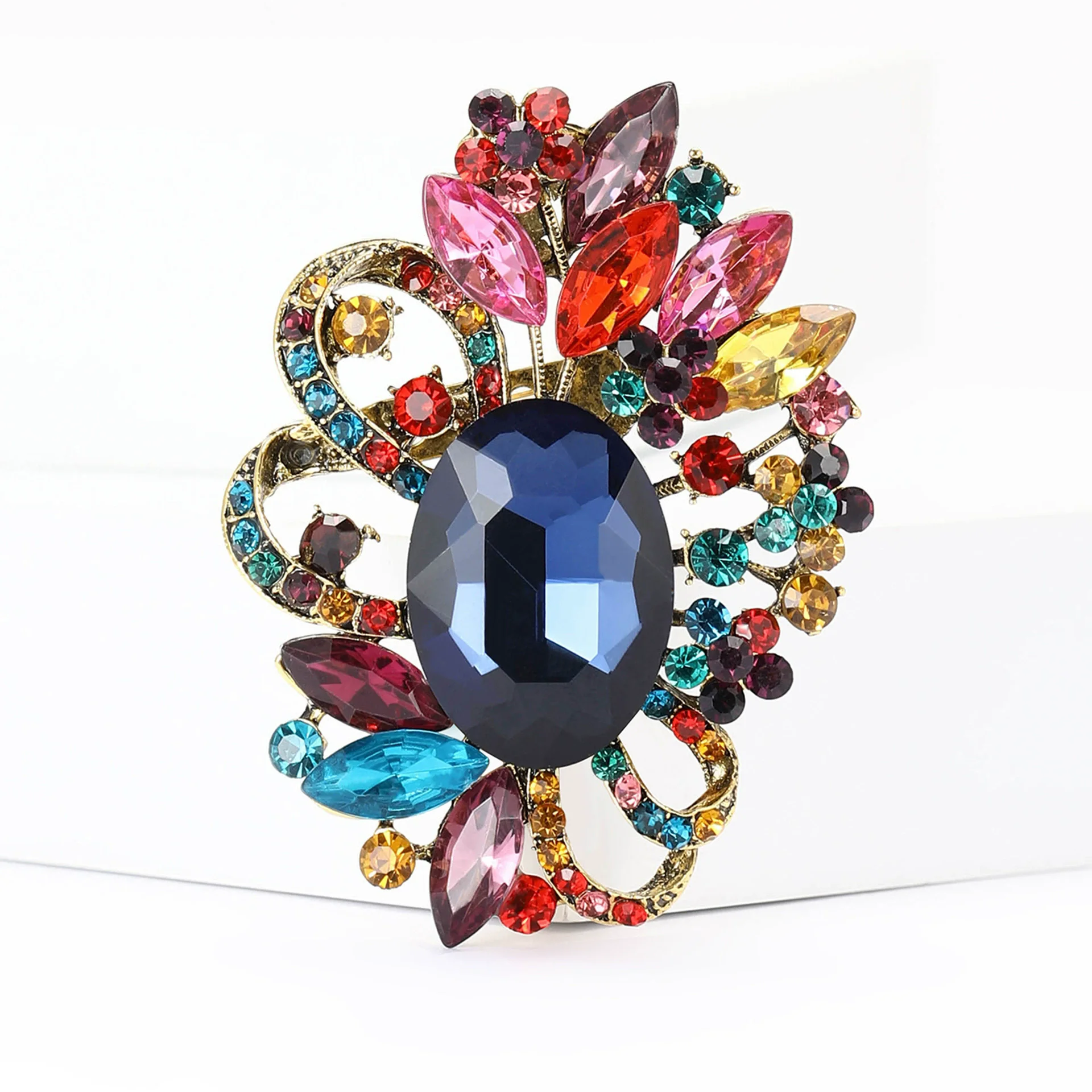 Rhinestone Flower Brooches for Women Unisex Fashion Stained Glass Pins Banquet Party Backpack Gifts Jewelry Accessories