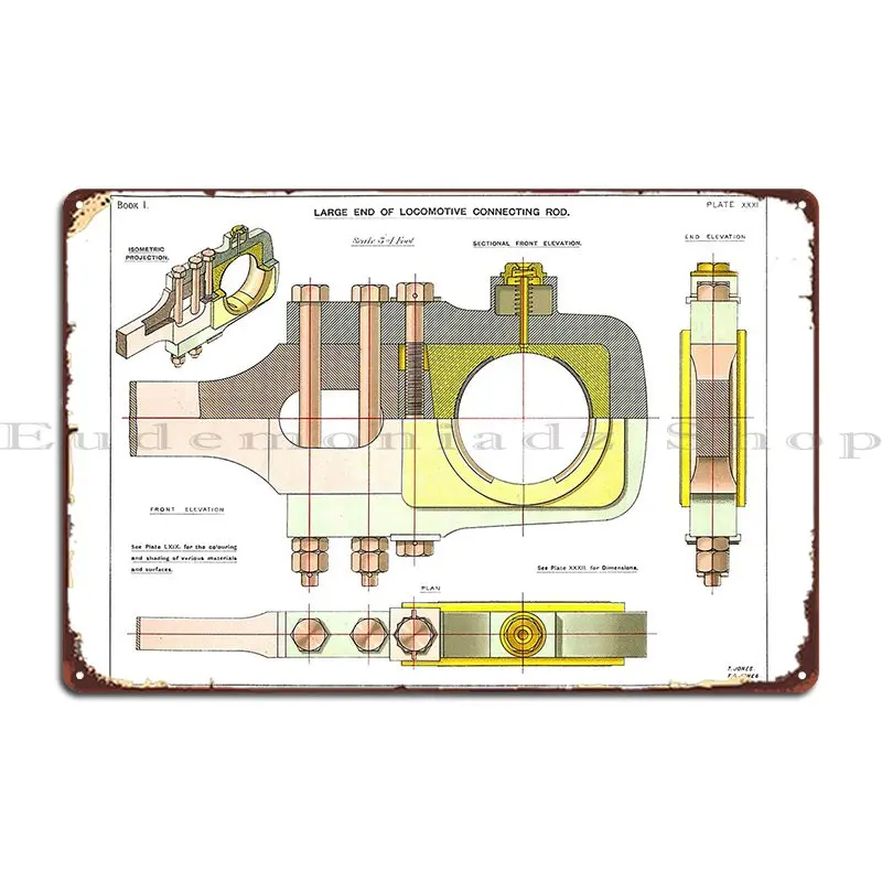 Vintage Drawing Of A Steam Engine Connecting Rod Metal Signs Printing Party Create Design Club Tin Sign Poster