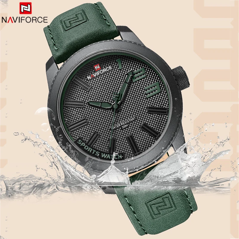 NAVIFORCE New Men Watch Original Simple Genuine Leather Wristwatches 3ATM Waterproof Business Quartz Men Watch Relogio Masculino