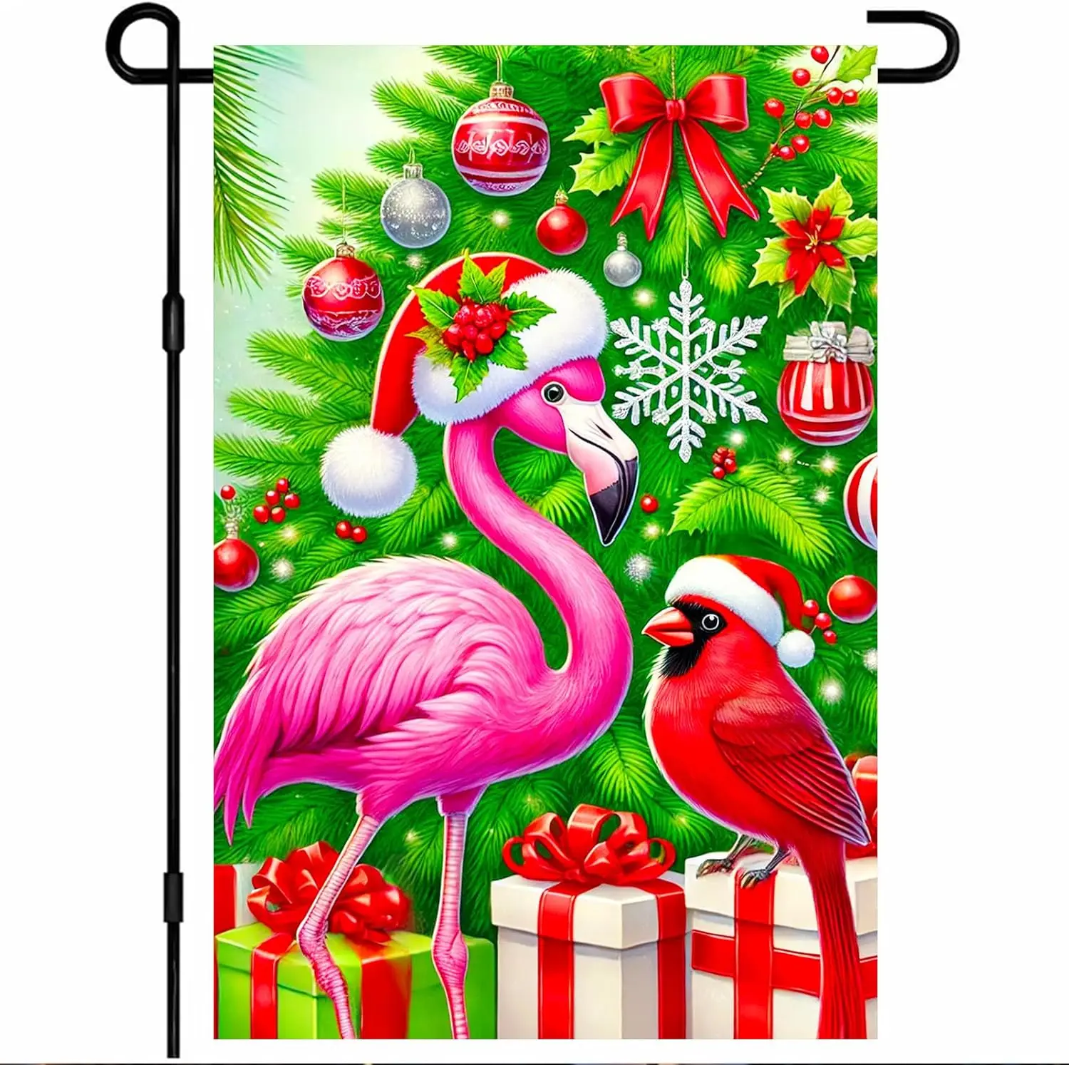 Christmas Garden Flag Holiday Flamingo Garden Flag 12x18 Inch Double Sided Outdoor Decoration for Festive Xmas Season Yard P SSL