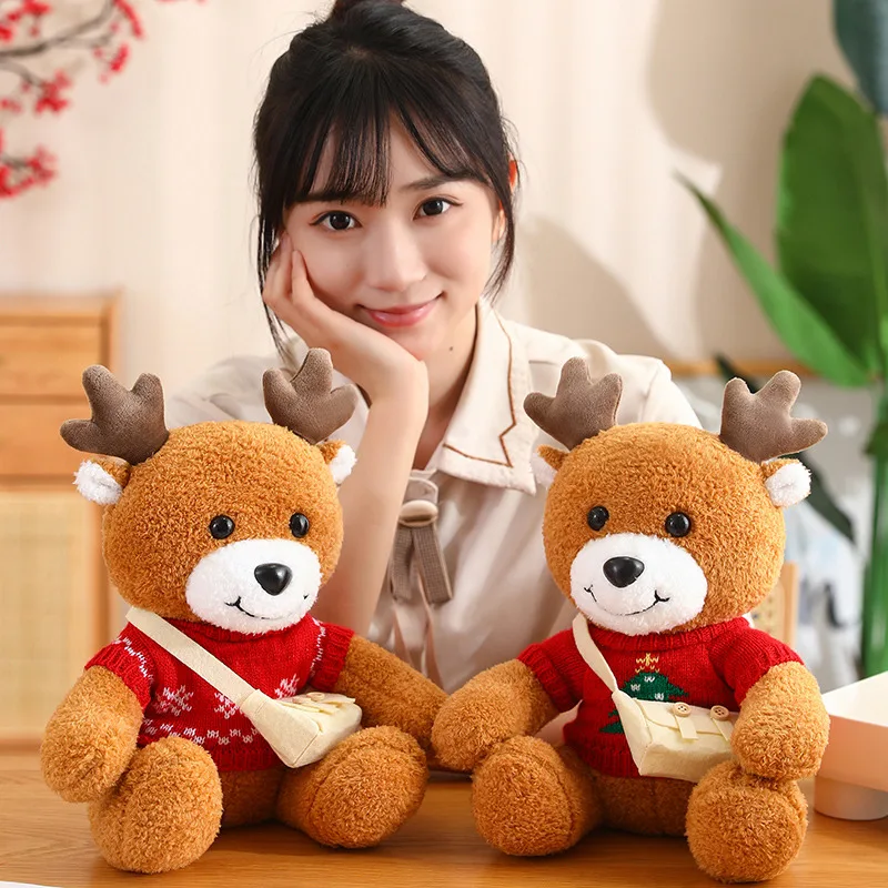 30 ซม.Dressing Elk Plush ของเล่นตุ๊กตาสัตว์ปุยกวางรูปตุ๊กตาหมอนนุ่มสําหรับชายหญิงวันเกิดคริสต์มาส...