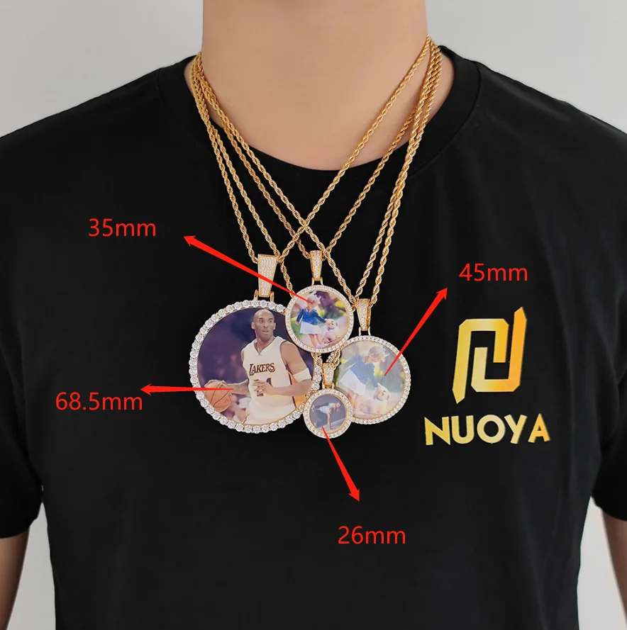 Round Memory Medalhões Custom Picture Pendant Necklace para Homens, Jóias Hip Hop, Tamanho Grande Foto