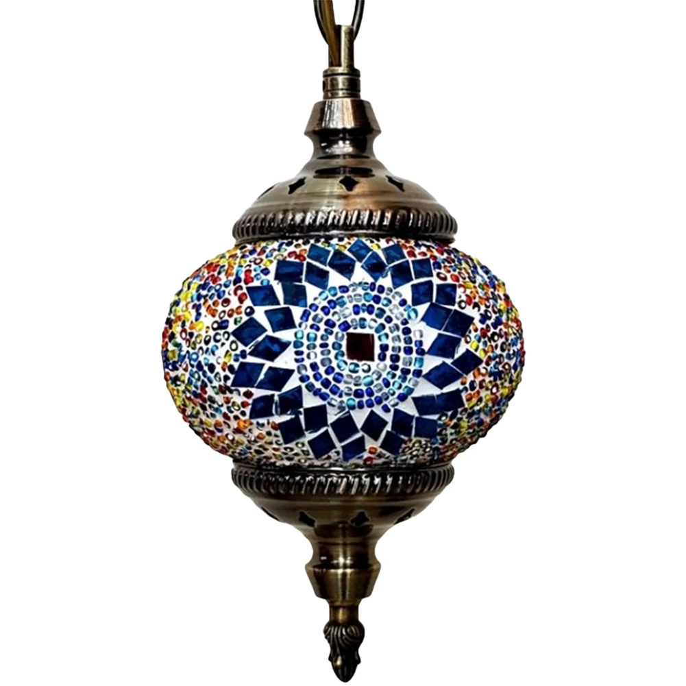 Turkish Moroccan Mosaic Hanging Ceiling Lamp E27 Decorative Glass Globe Fixture Restaurant Club Single Head Chandelier