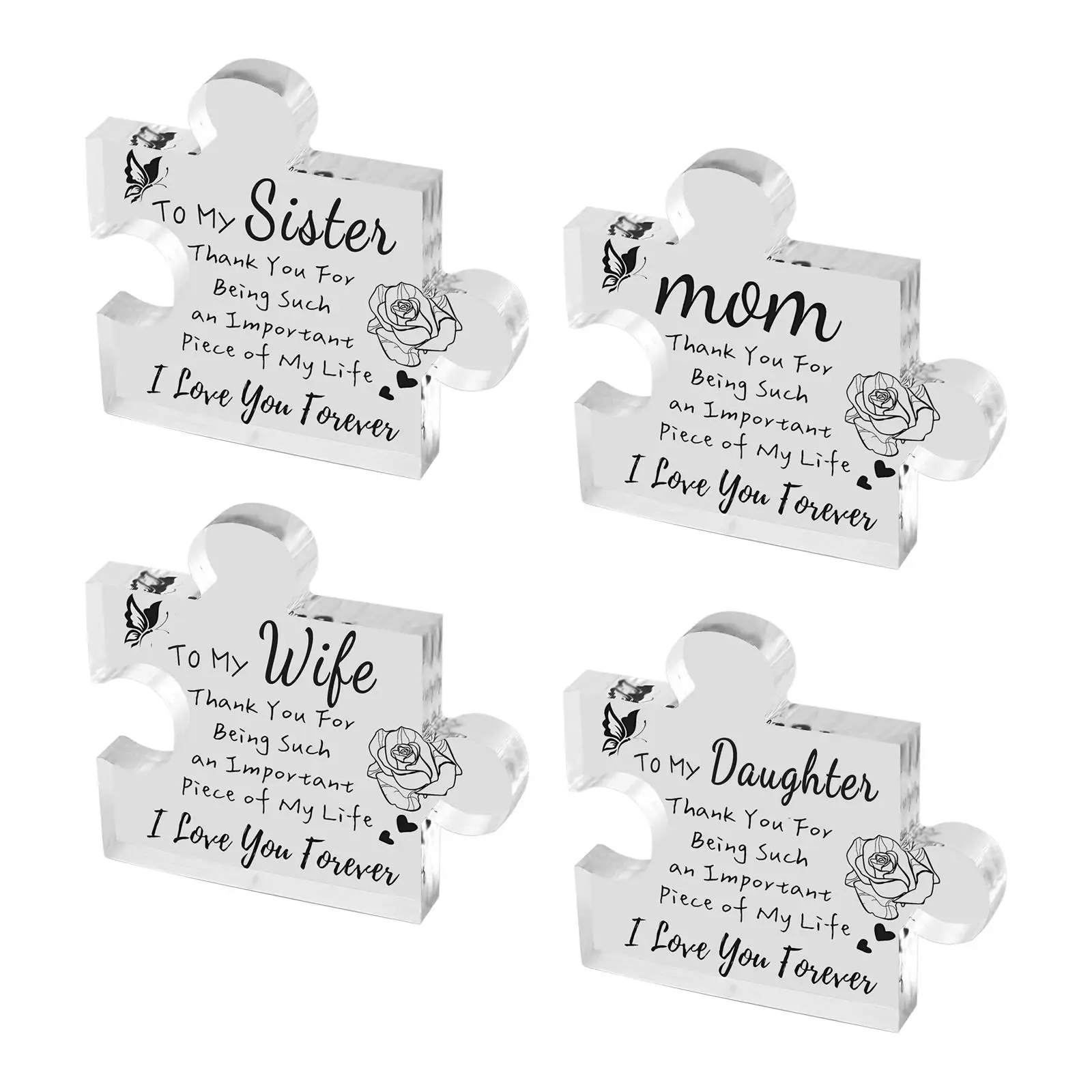 Engraved Acrylic Block Puzzle Heartwarming Plaque Desk Sculpture for House Warming Mother‘S Day Birthday Thanksgiving Decoration