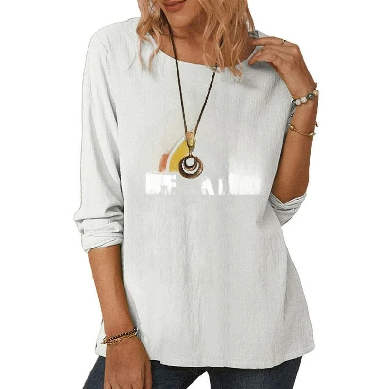 

Autumn New Women's round Ne Long Sve Rainbow T-irt Comfortable Casual Top for All Seasons Versatile And Sli