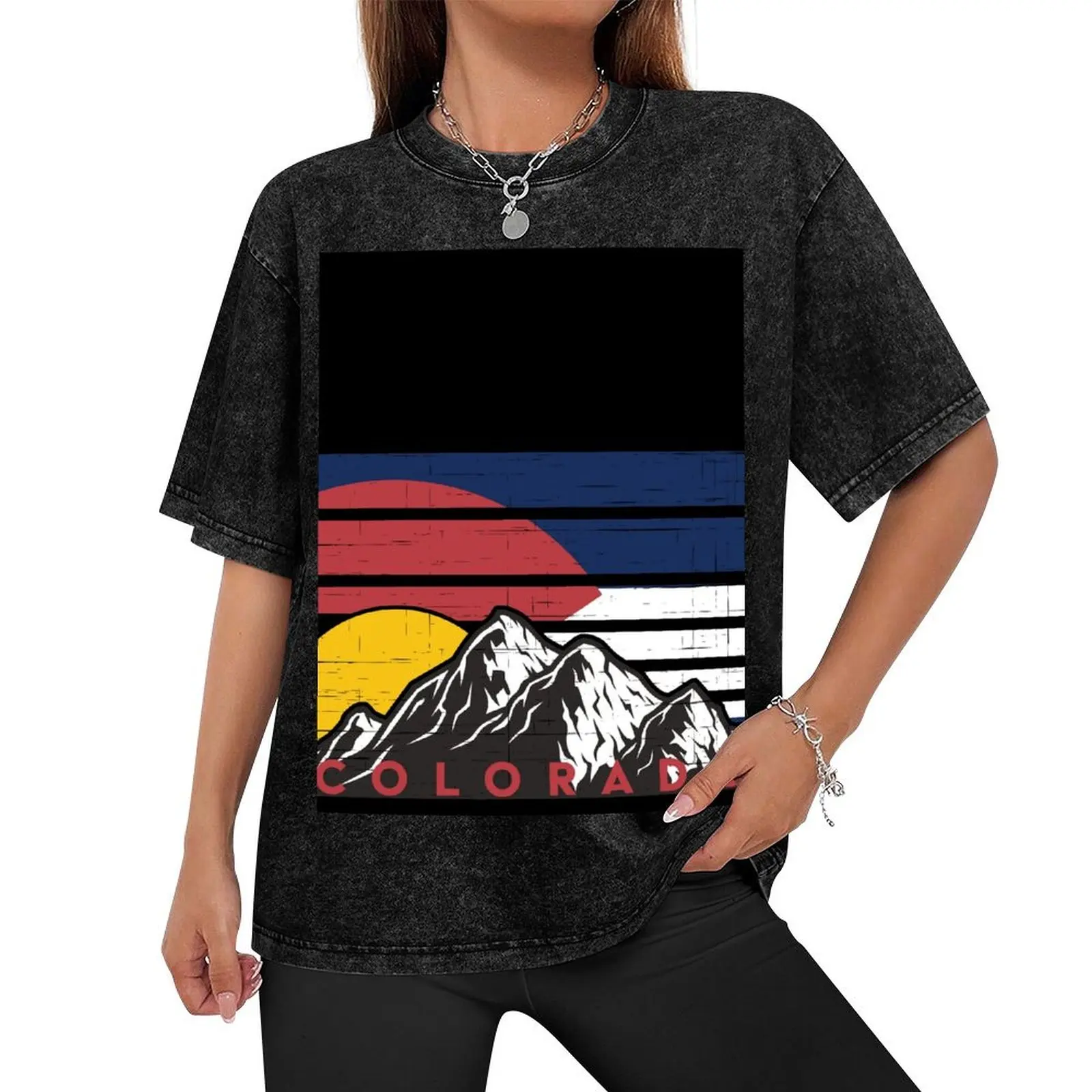 Colorado State Flag Retro Vintage Colorado Mountains T-Shirt oversized kawaii clothes heavy weight t shirts for men