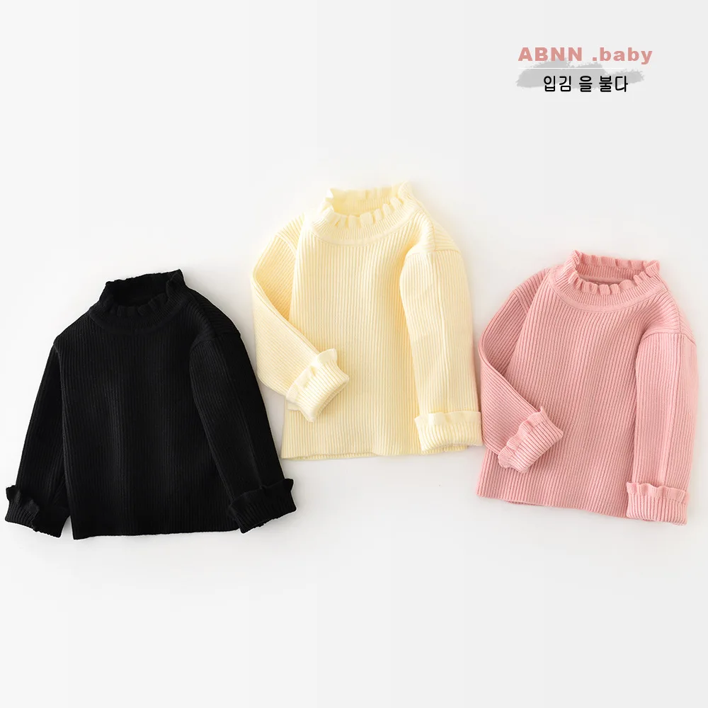2025年秋-子供用トップス-ニット-ハイネック-長袖-幼児-ベビー-女の子-トップス-無地-新生児-ベビー-女の子-トップス-セーター