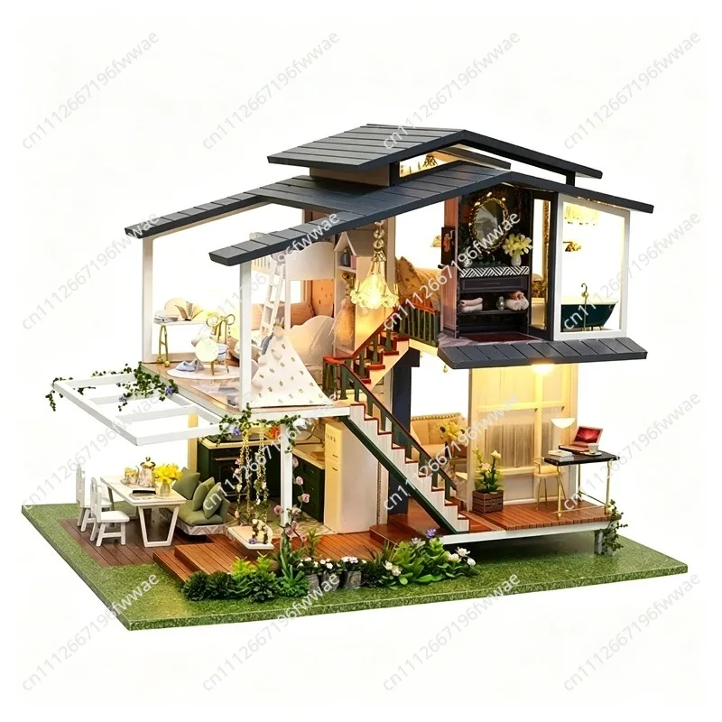 For Smart and Fun House Monet Garden DIY Toy Assembly, Villa Building Model, Birthday Gift, Electric Assembly for Creative Minds