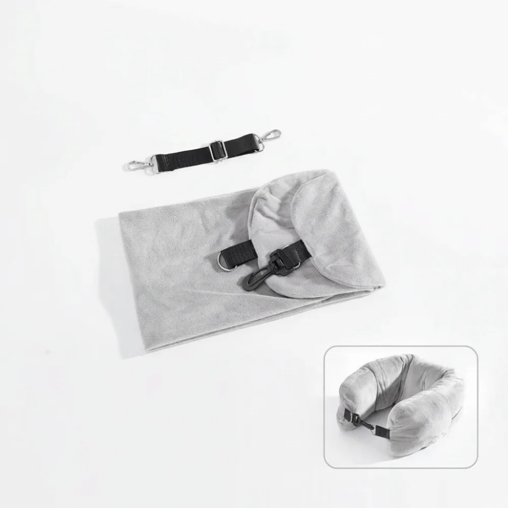Portable Travel Neck Pillow Solid Color Fillable Storage Bag Pillow Crystal Fleece with Strap Travel Bag Pillow Travel Use