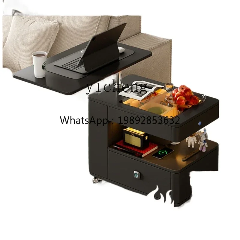 GZ  Multifunctional Sofa Side Cabinet Light Luxury Premium Sensor Movable Cart Lifting Coffee Table with Light