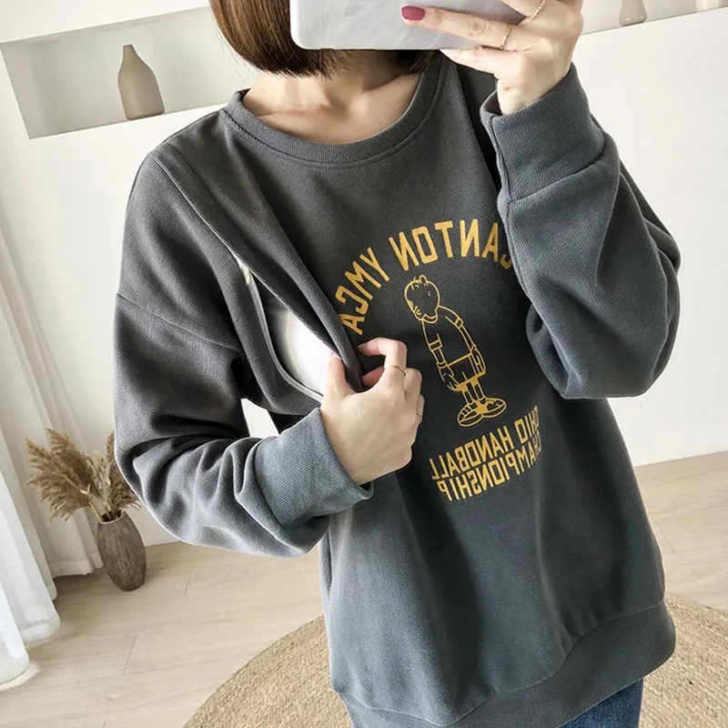 Pregnant New Long Sleeve Clothes COTTON Spring and Autumn Nursing Tops for Pregnant Women Breastfeeding T-shirt Fleece Jacket