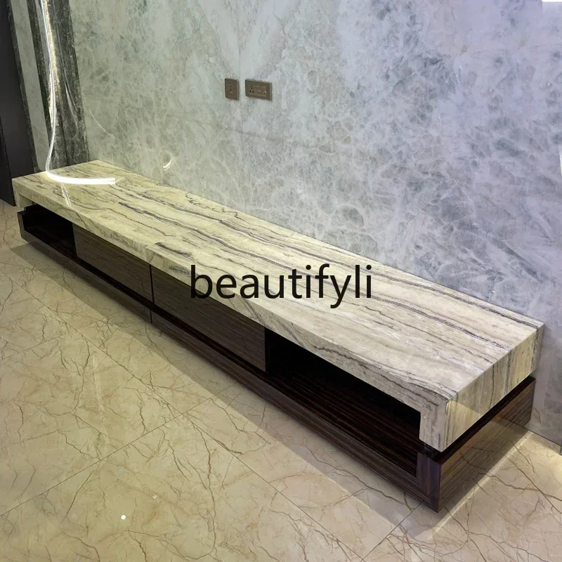 

ls 42Natural white gray travertine coffee table TV cabinet can be combined