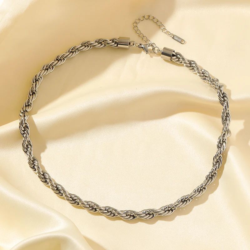 EILIECK 316L Edelstahl Dicke Gedrehte Metallkette Halskette Armband für Damen 18K Vergoldet Wasserdichtes Schmuckset – Detail 16