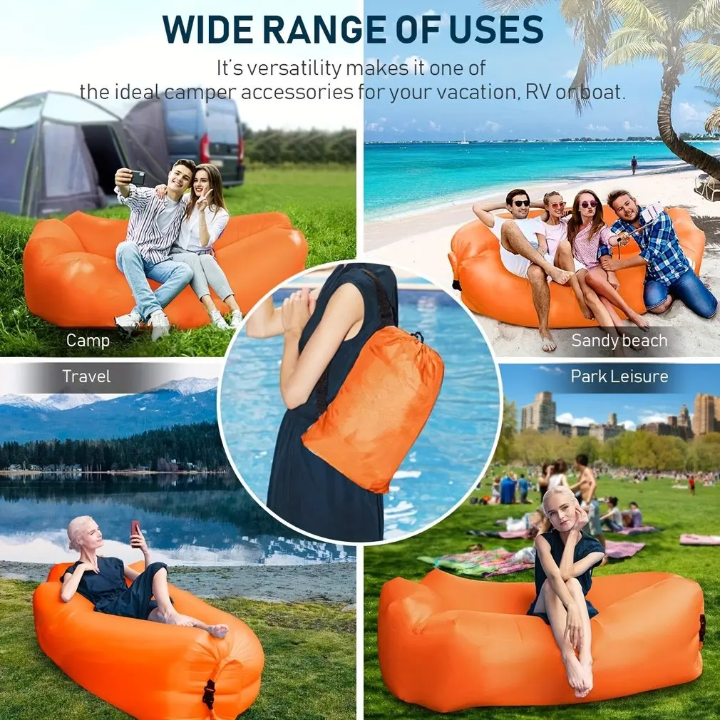 Saco de dormir inflable para el aire libre, sofá cama de buena calidad, bolsa de aire, bolsa perezosa, sofá de playa, productos de tendencia, rápido