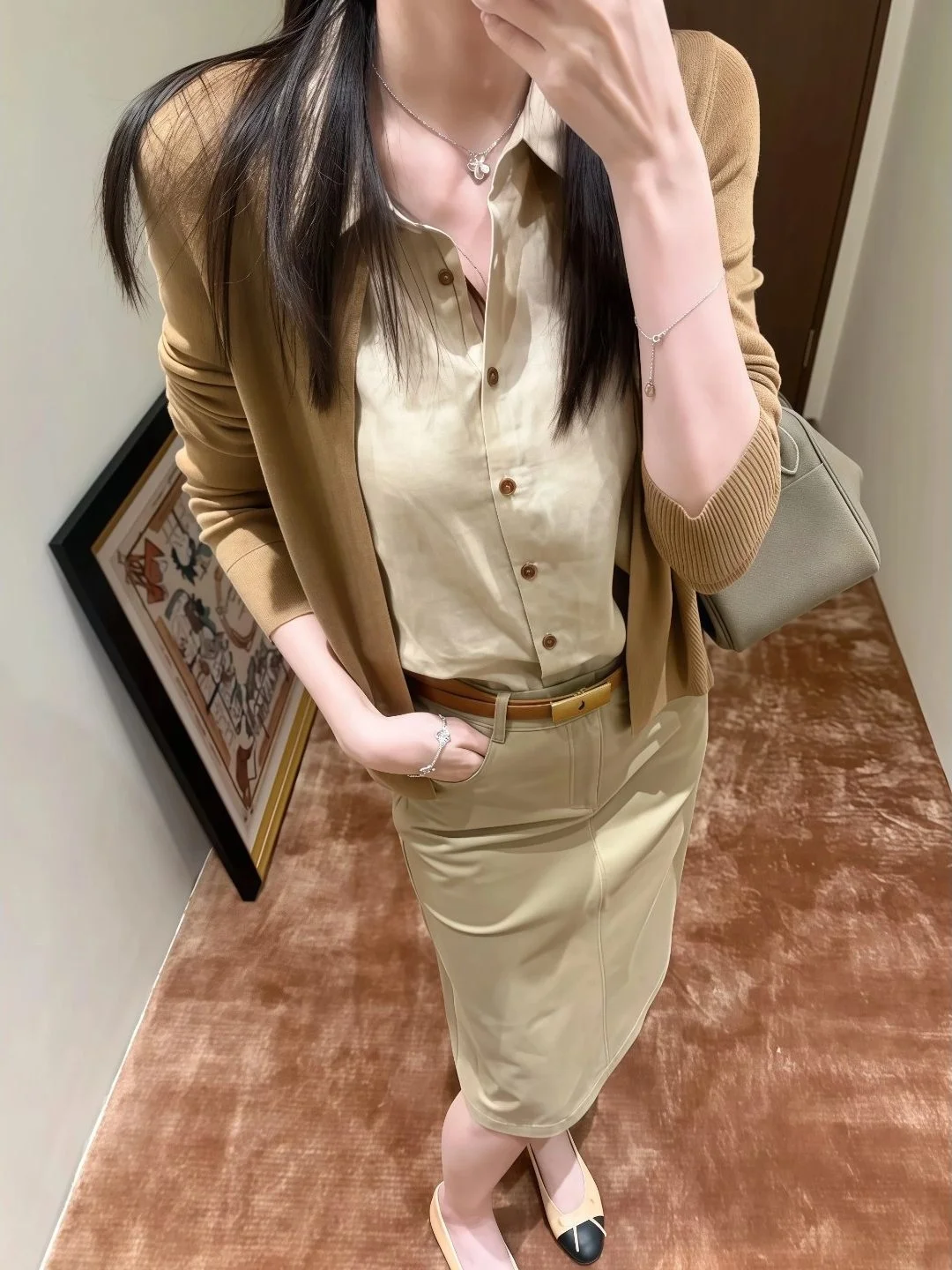 Slim Fit  Neck Long Sleeve Knitted Sweater Design Sense Patchwork Early Autumn New Style Old Money Style Women's Top