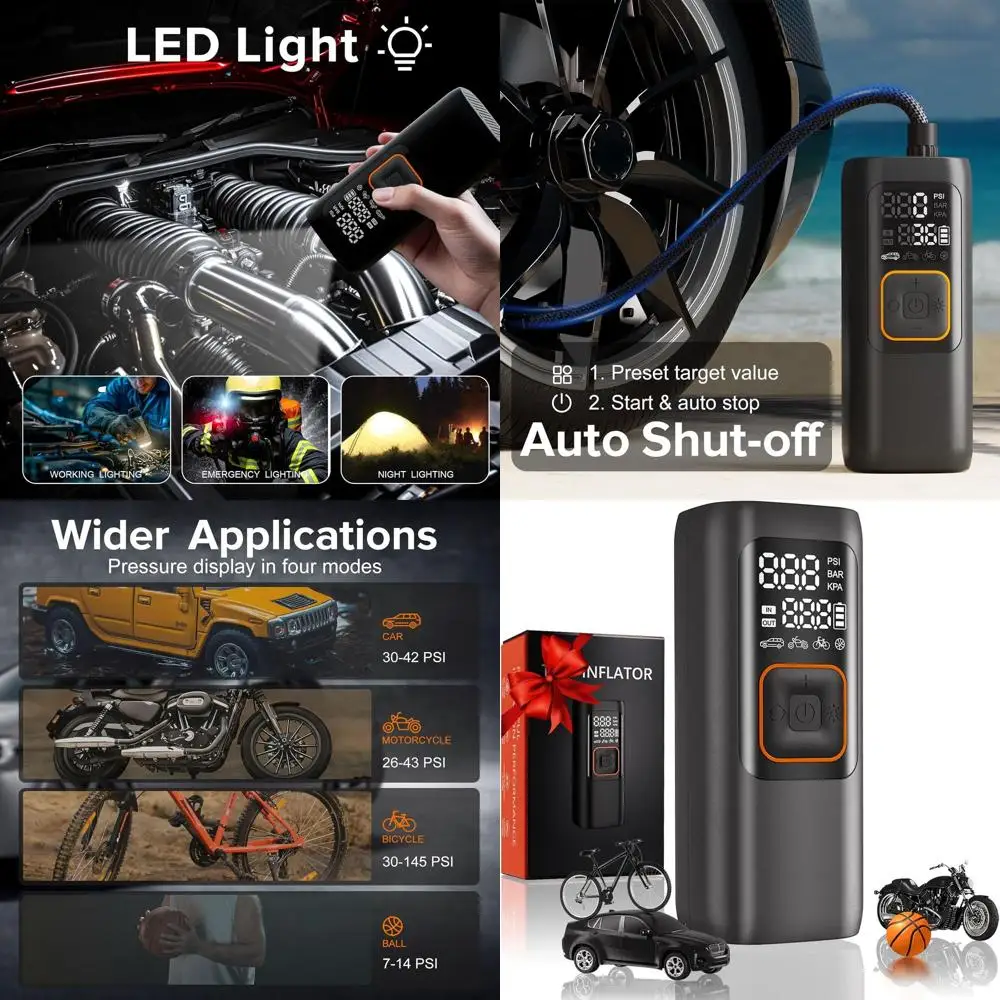 

Portable Digital Tire Inflator, 200PSI Air Pump, Cordless for Cars, SUVs, Motorcycles & Bikes, Auto Shutoff, LED Light, Ideal Gi
