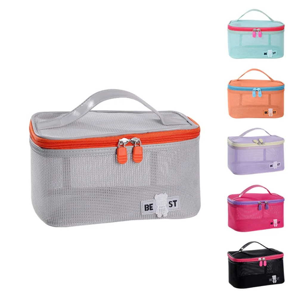 Portable Bathing Mesh Cosmetic Bag Travel Portable Large-Capacity Makeup Case Organizer Storage Pouch Zipper Toiletry Bags