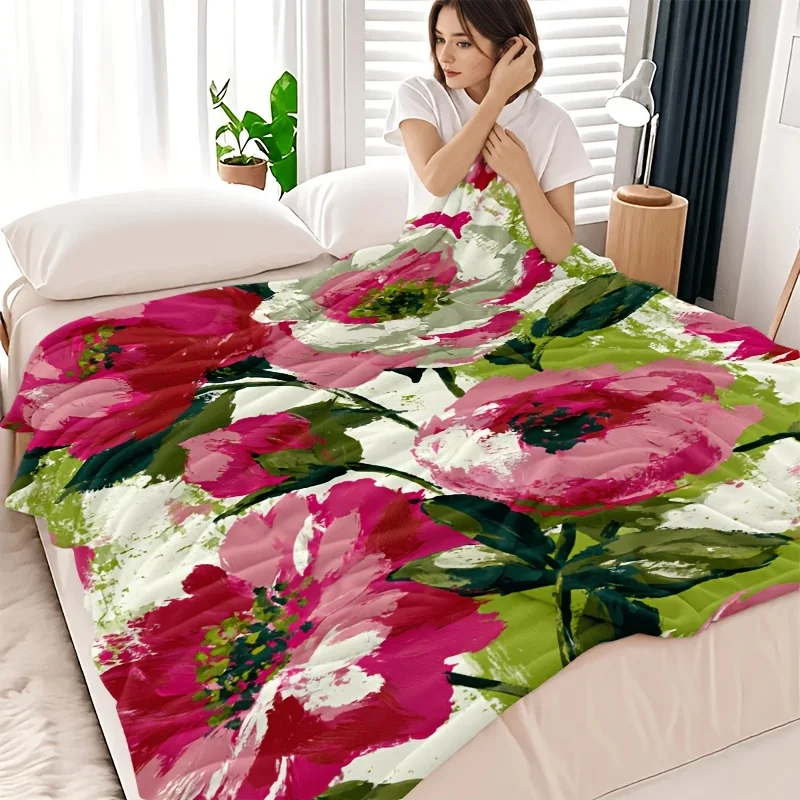 Luxury Floral Peony Print Blanket Throw 150x200cm Boho Watercolor Cozy Decor Gift for Living Room Sofa Bed Bedding