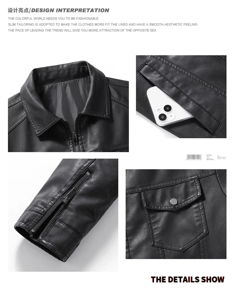 WorkAutumn and Winter Men's Leather Jacket Casual Fashion Outdoor Street Retro Men's Baseball Suit Work Flying Coat Leather Coat